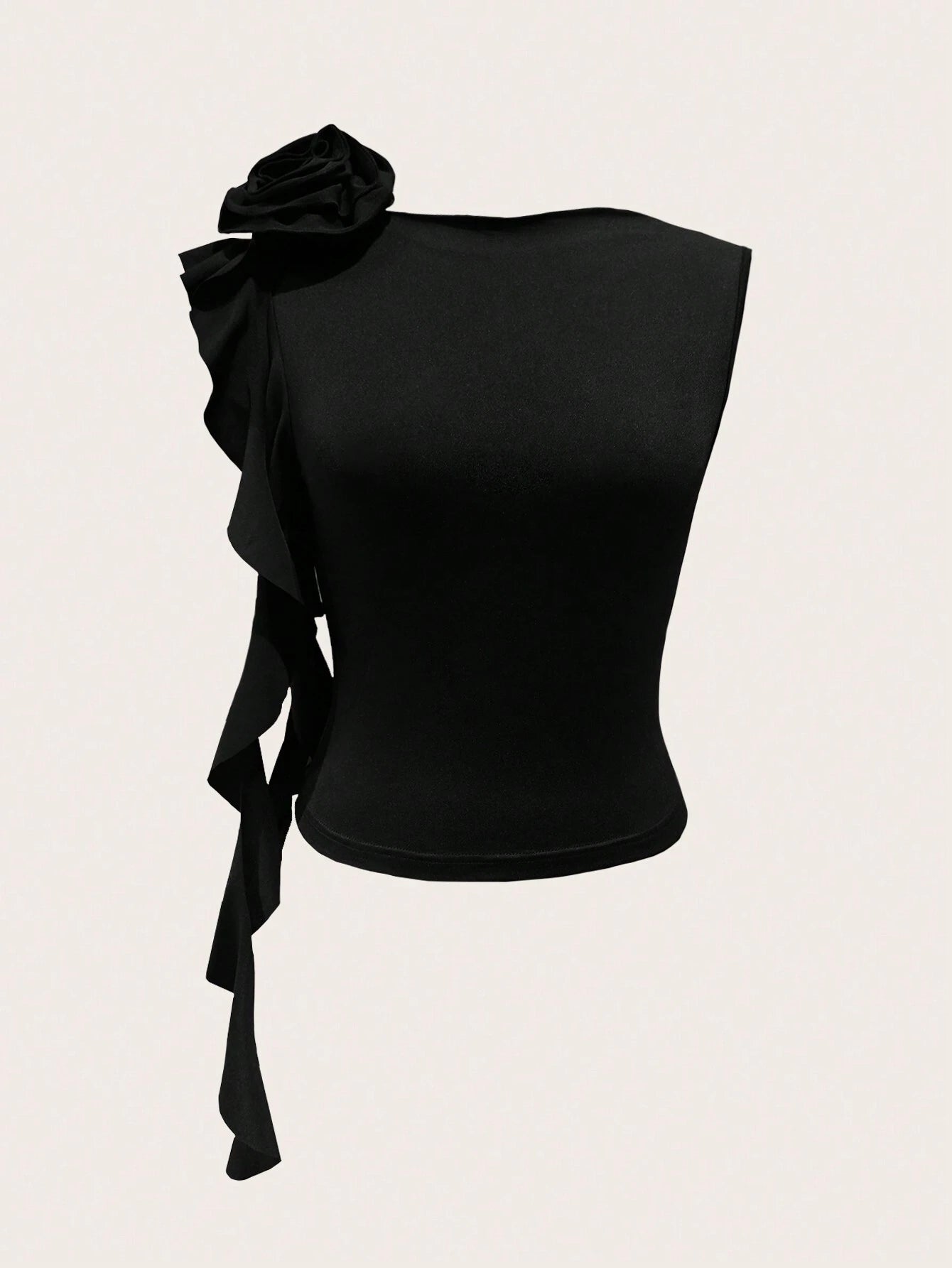 HW2083 Women Elegant Solid Color Ruffle Decor Camisole