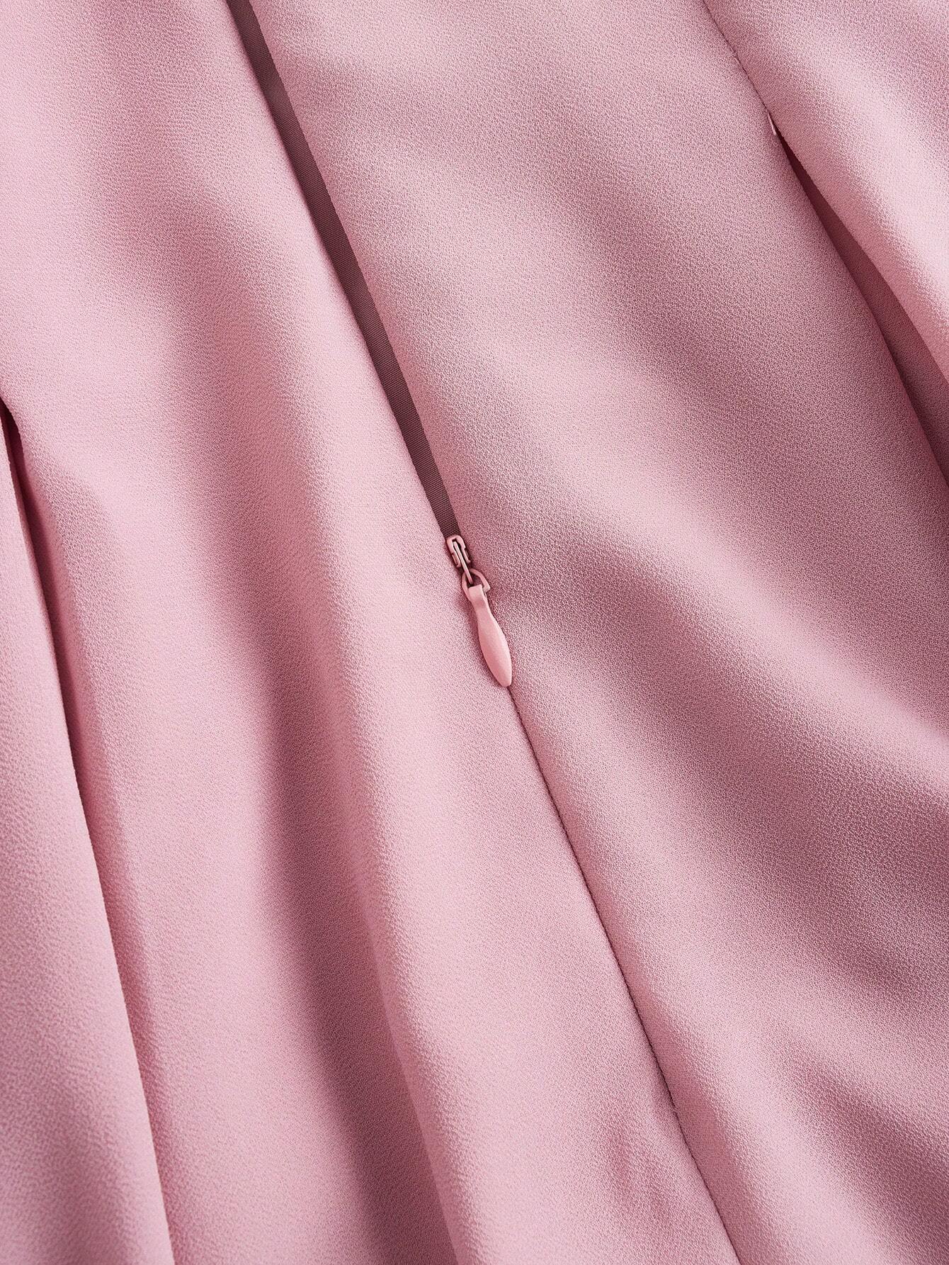 PA1924 Pink Ribbon Bow Detail Tie Strap Neck Romantic Summer Dress