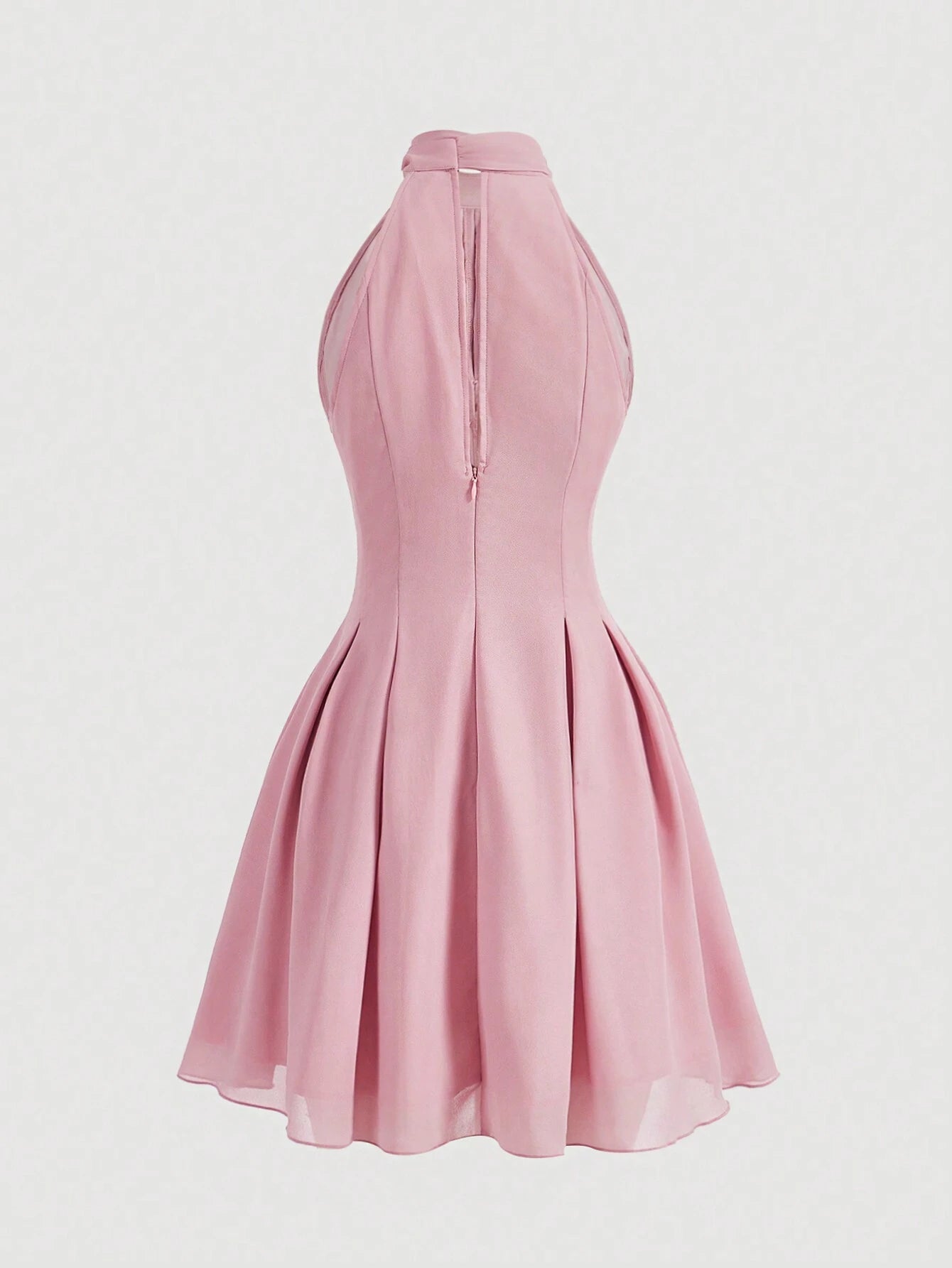 PA1924 Pink Ribbon Bow Detail Tie Strap Neck Romantic Summer Dress