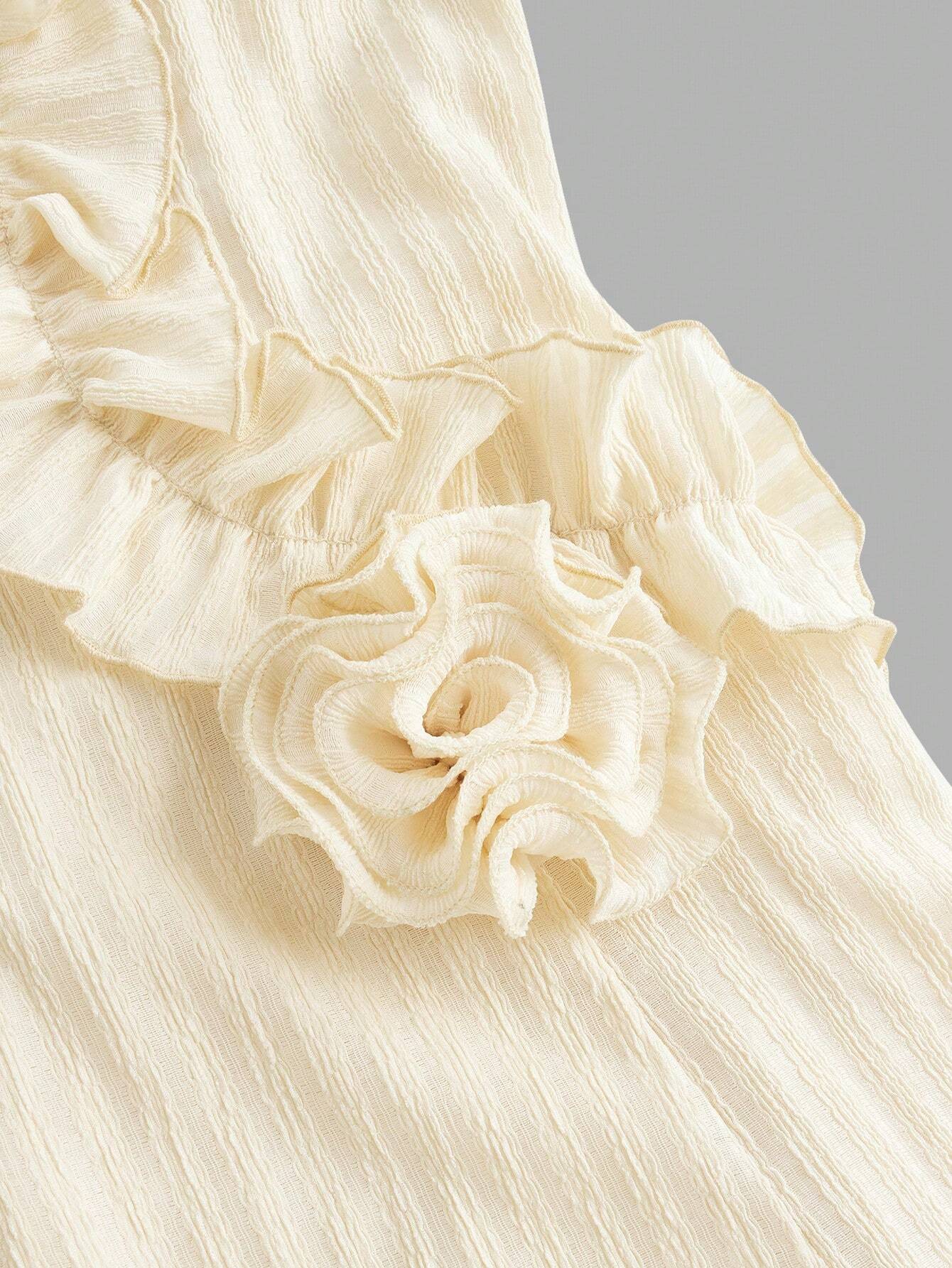 Apricot 3D Flower Halterneck Dress With Ruffled Hem,Bachelorette Dress,Midi Women Dresses,Fall Dresses,Cream Dress,Evening Dress,Homecoming Dresses,Fall Clothes