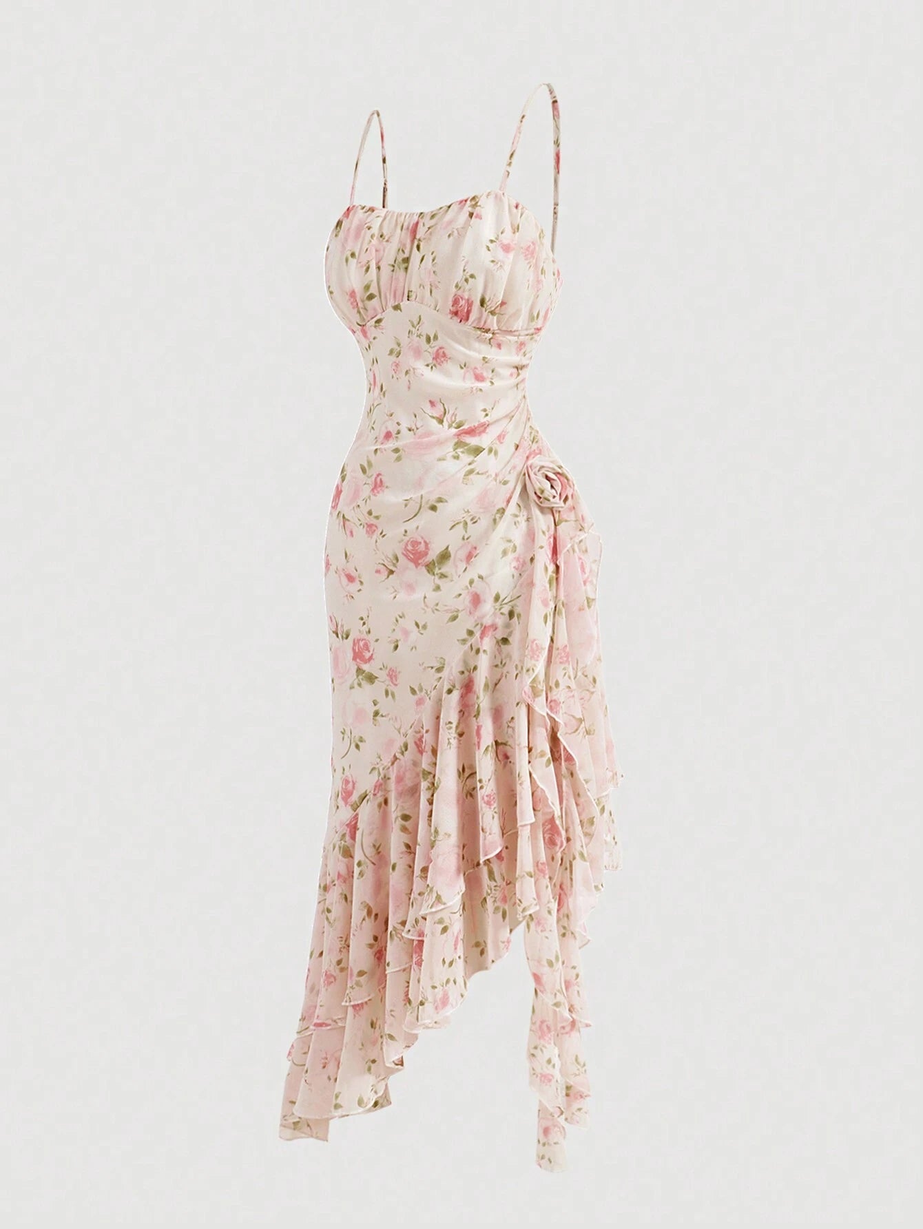 PA0157 Tie Dye Printed 3D Flowers Romantic Girl Summer Dress Dress Party