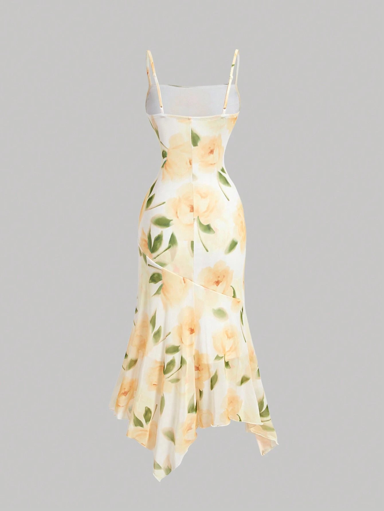 PA3482 || Women's Floral Print Pleated Front Waist Asymmetrical Hem Camisole Dress,Elegant Women Dresses,Homecoming Dresses,Asymmetrical Dress,Bridesmaid Dress,Brunch Women Outfit, Festival Dress,Wedding Dress Guest
