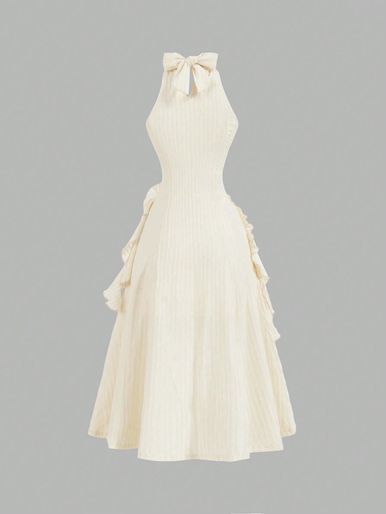 Apricot 3D Flower Halterneck Dress With Ruffled Hem,Bachelorette Dress,Midi Women Dresses,Fall Dresses,Cream Dress,Evening Dress,Homecoming Dresses,Fall Clothes