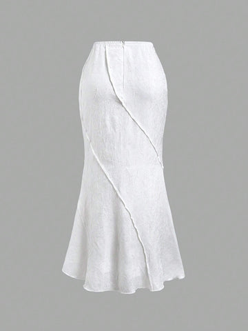CV2040 Summer Elegant Solid Color Textured Fish Tail Skirt