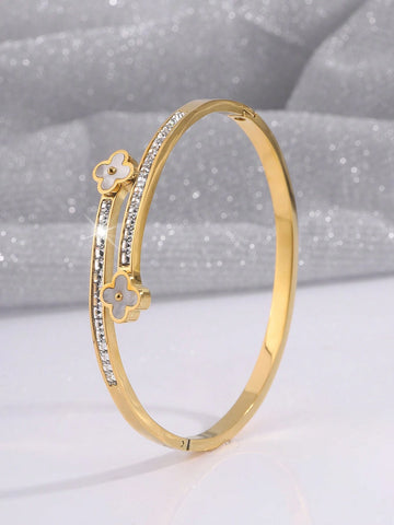 WZ0026 Camhanno 1 Piece Of New And Stylish, Elegant And Versatile Stainless Steel Double-Ended Flower Bracelet, The Perfect Fashion Accessory For Any Occasion Valentines
