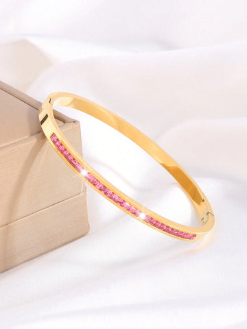 WZ0019 Gold Pink Playful And Fashionable Stainless Steel Bracelet With Diamonds, Suitable For The Holiday Girlfriend Full Of Ritual