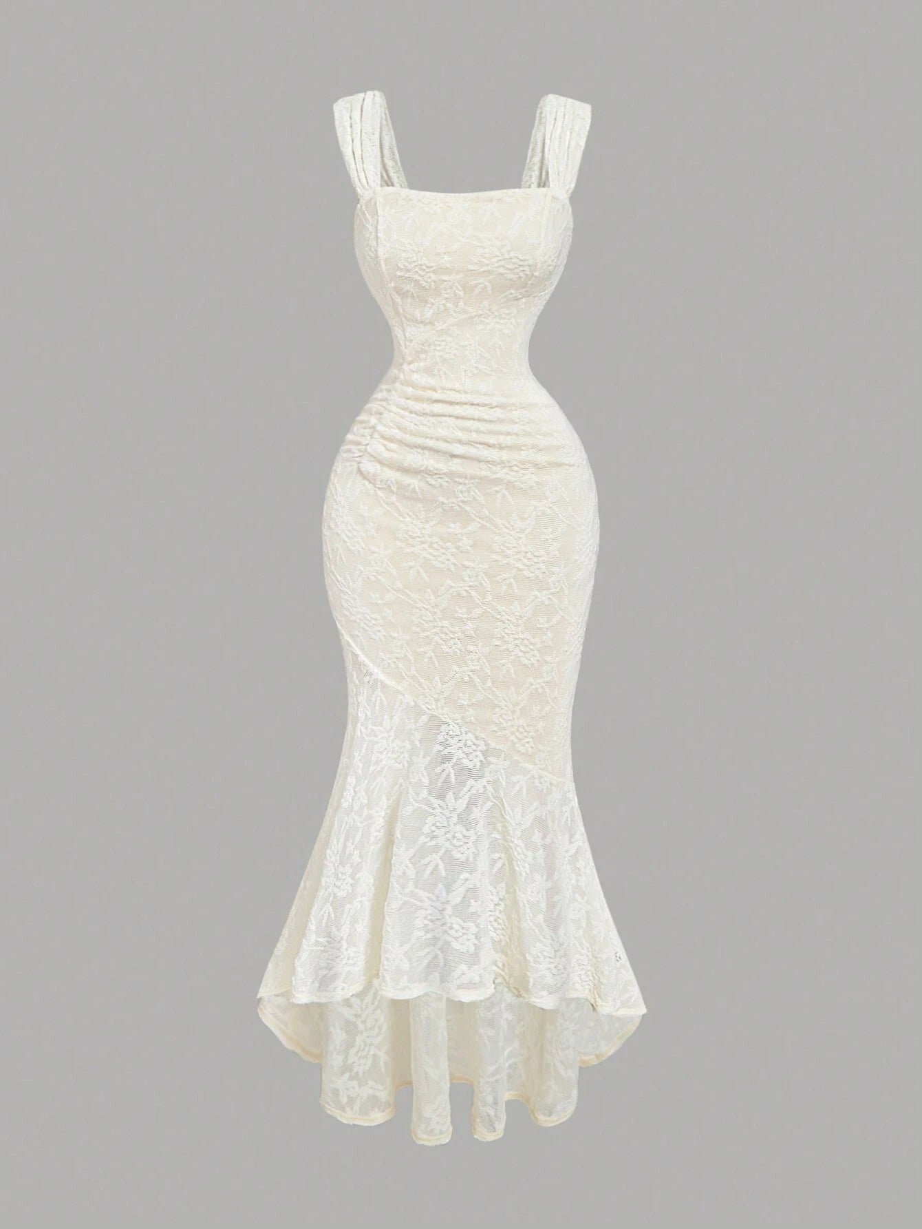 PA1294 Women Sleeveless Asymmetrical Hem Ruched Side Flocked Cami Dress