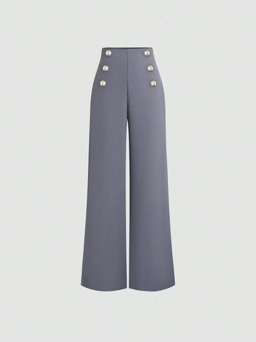 CV2047 Women's Wide-Leg Button-Up Palazzo Pants