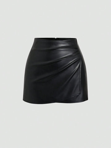 CV2013 Women's Retro American Style Sexy Bodycon Mini Skirt,Pu Leather,Solid Black,All Seasons