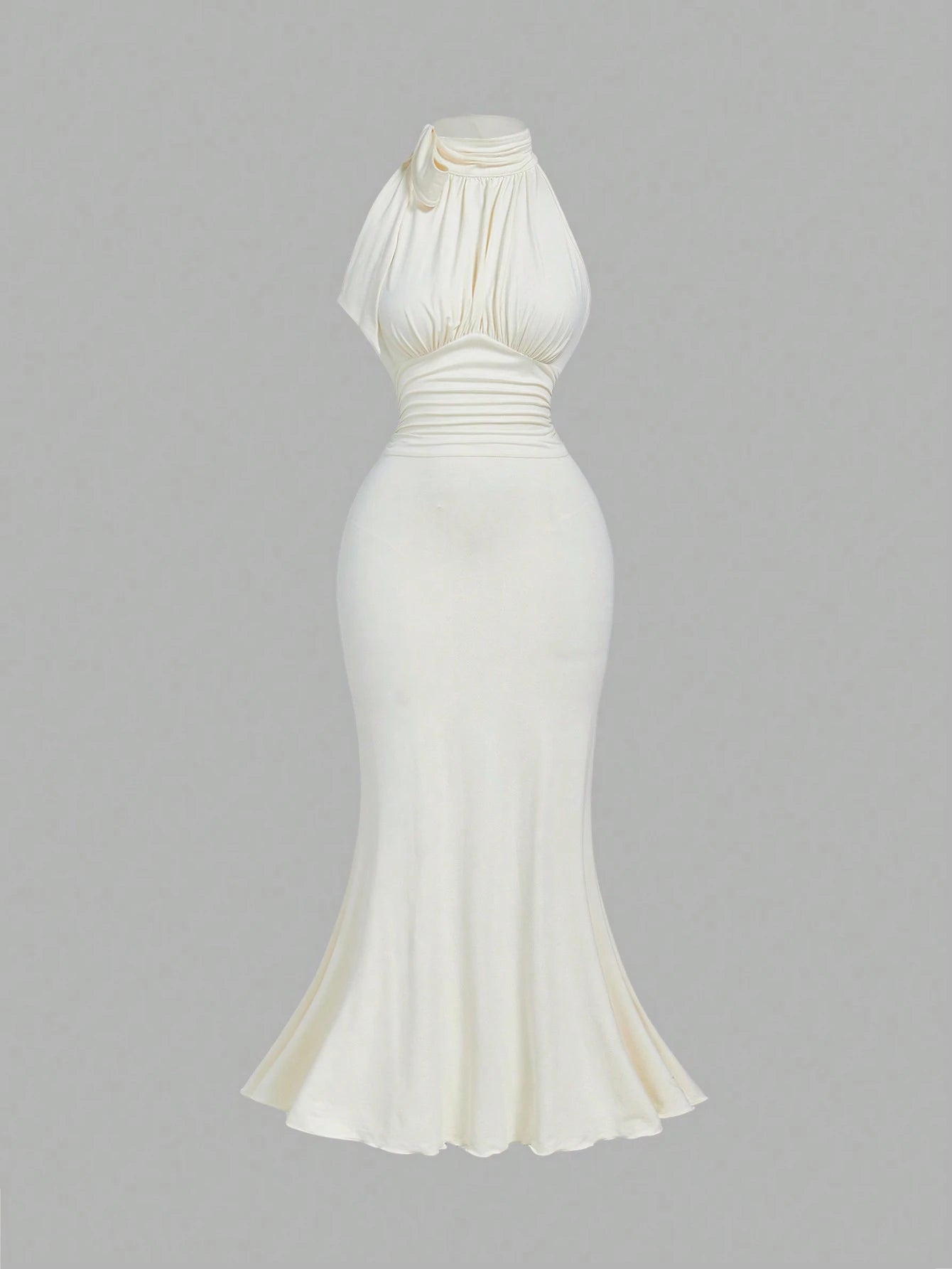 PA1046 || Bowknot Neckline, Ruched Chest, Waist, Mermaid Hem Bodycon Dress
