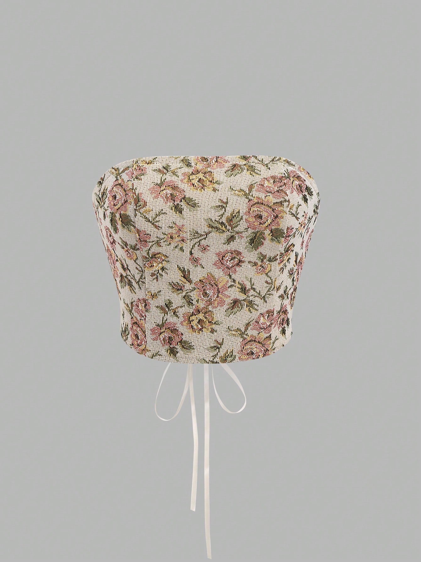 HW4813 Floral Print Backless Crossed Bandeau Top Y2K