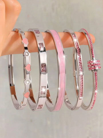 WZ0018 Sliver Pink Playful And Fashionable Stainless Steel Bracelet With Diamonds, Suitable For The Holiday Girlfriend Full Of Ritual