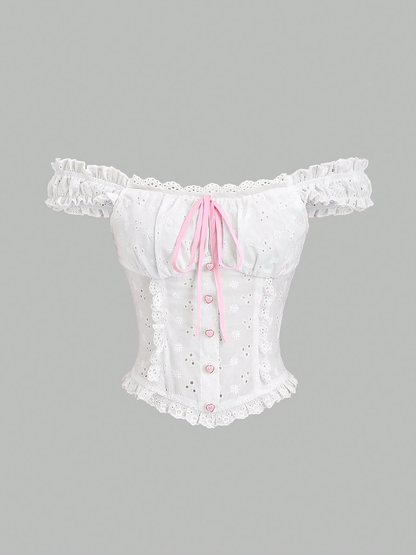 HW1046 New Fashion Sexy Lace Trim Sweet Flattering Dual-Wear Blouse Top