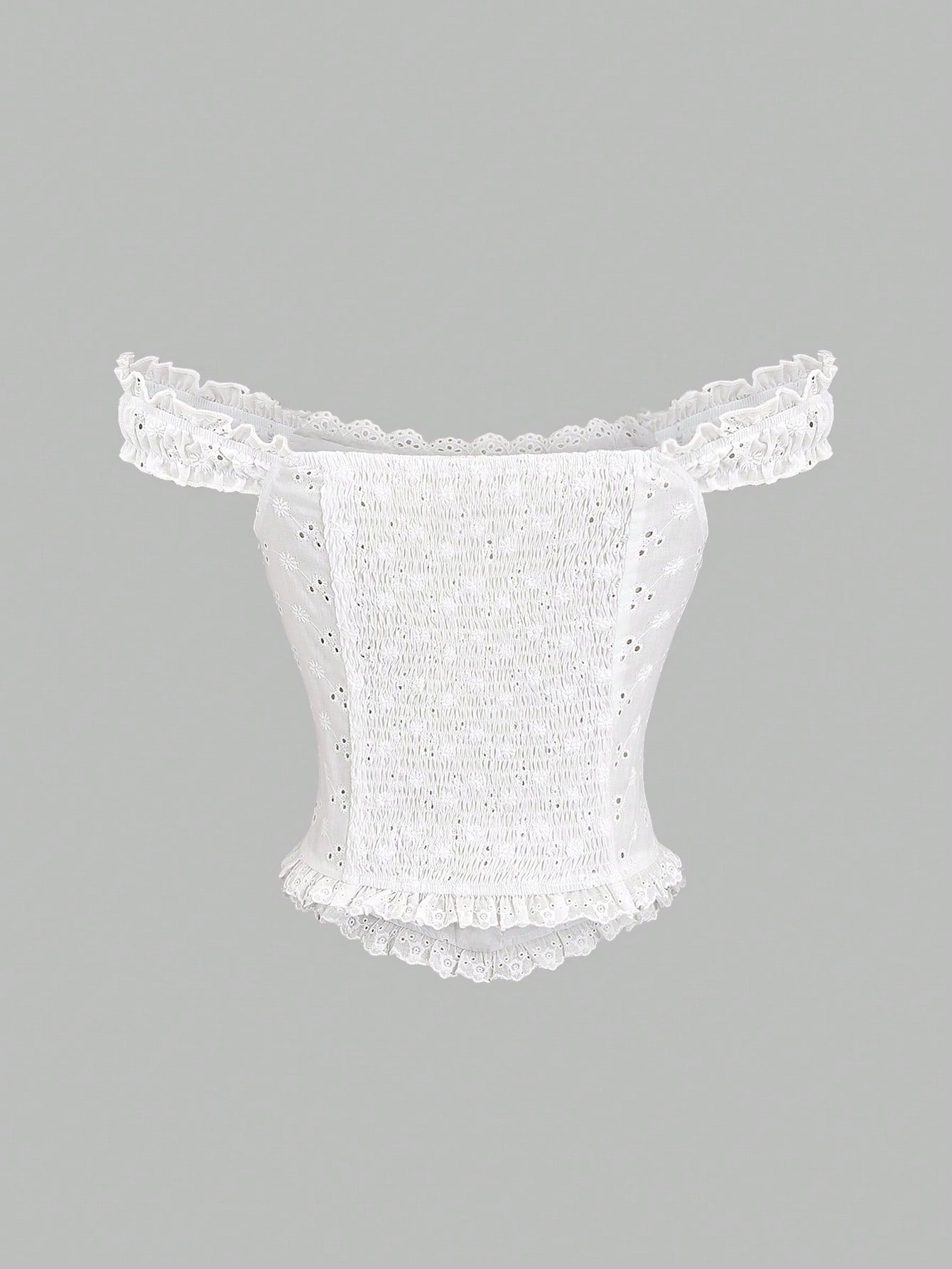 HW1046 New Fashion Sexy Lace Trim Sweet Flattering Dual-Wear Blouse Top