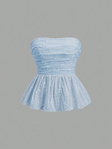 PA1538 Women's Summer Embroidered Shirred Tube Top Babydoll Top Y2K