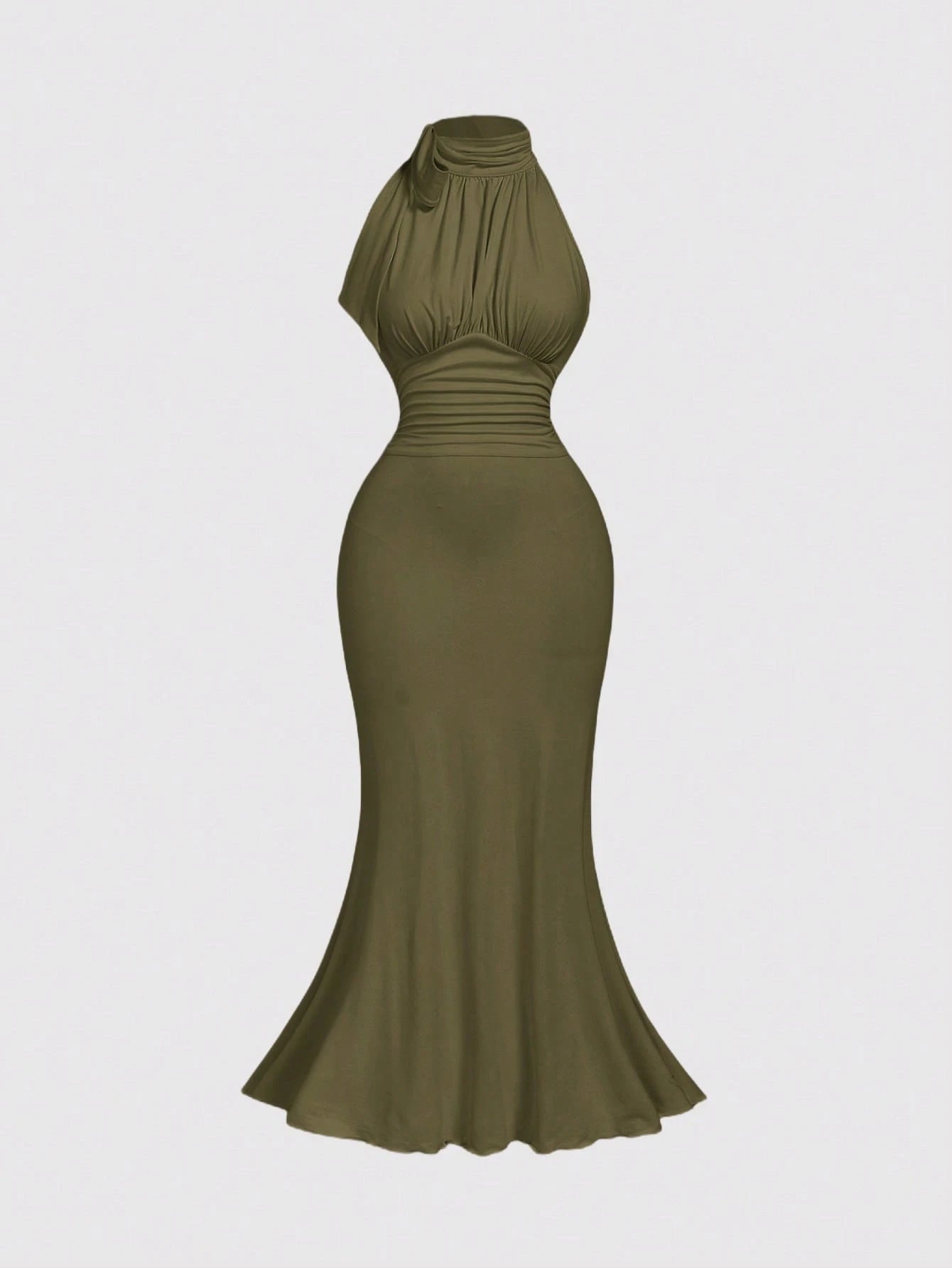 PA1046 || Bowknot Neckline, Ruched Chest, Waist, Mermaid Hem Bodycon Dress