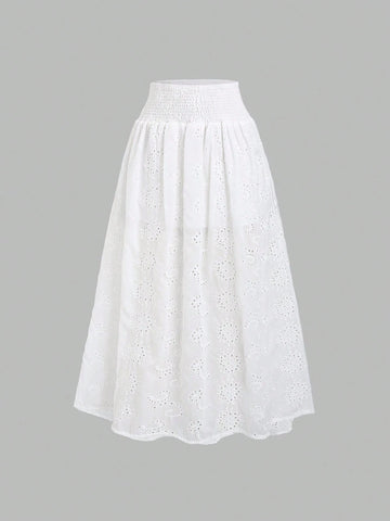 CV2031 Women's New Vacation Elegant Versatile Hollow Embroidered A-Line Low Waist Skirt