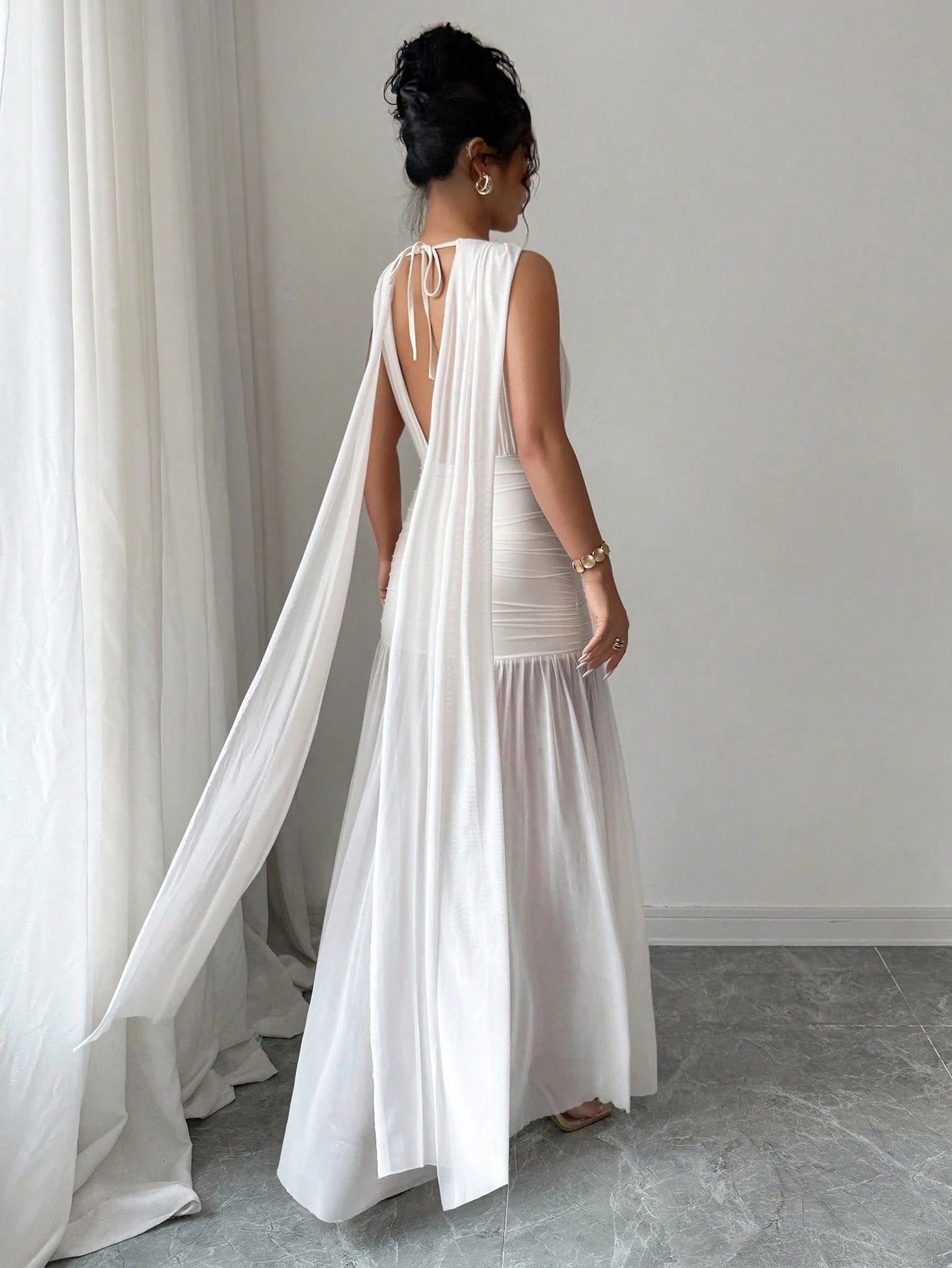 PA2348 Women Solid Color Minimalist Sleeveless Long Dress