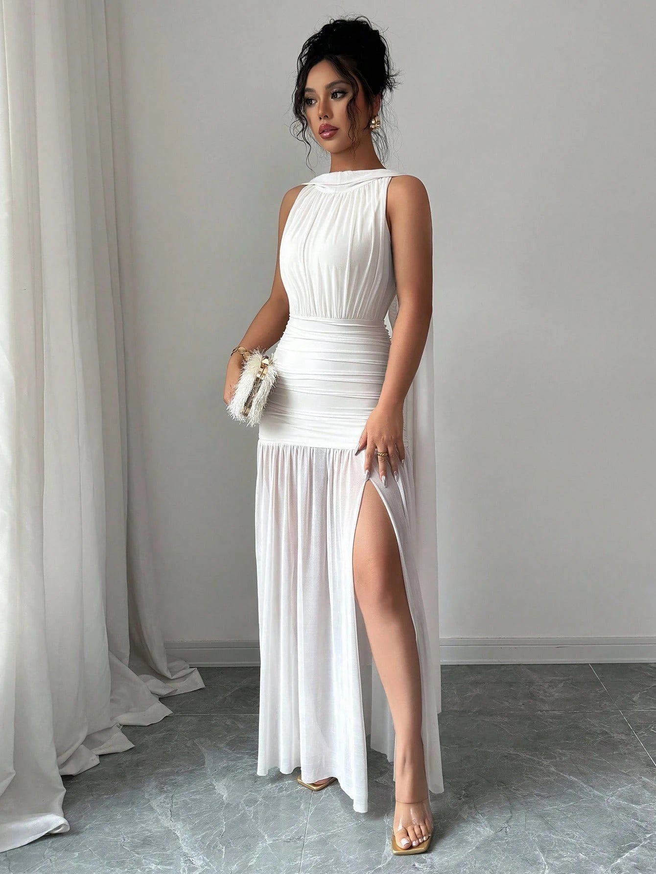 PA2348 Women Solid Color Minimalist Sleeveless Long Dress