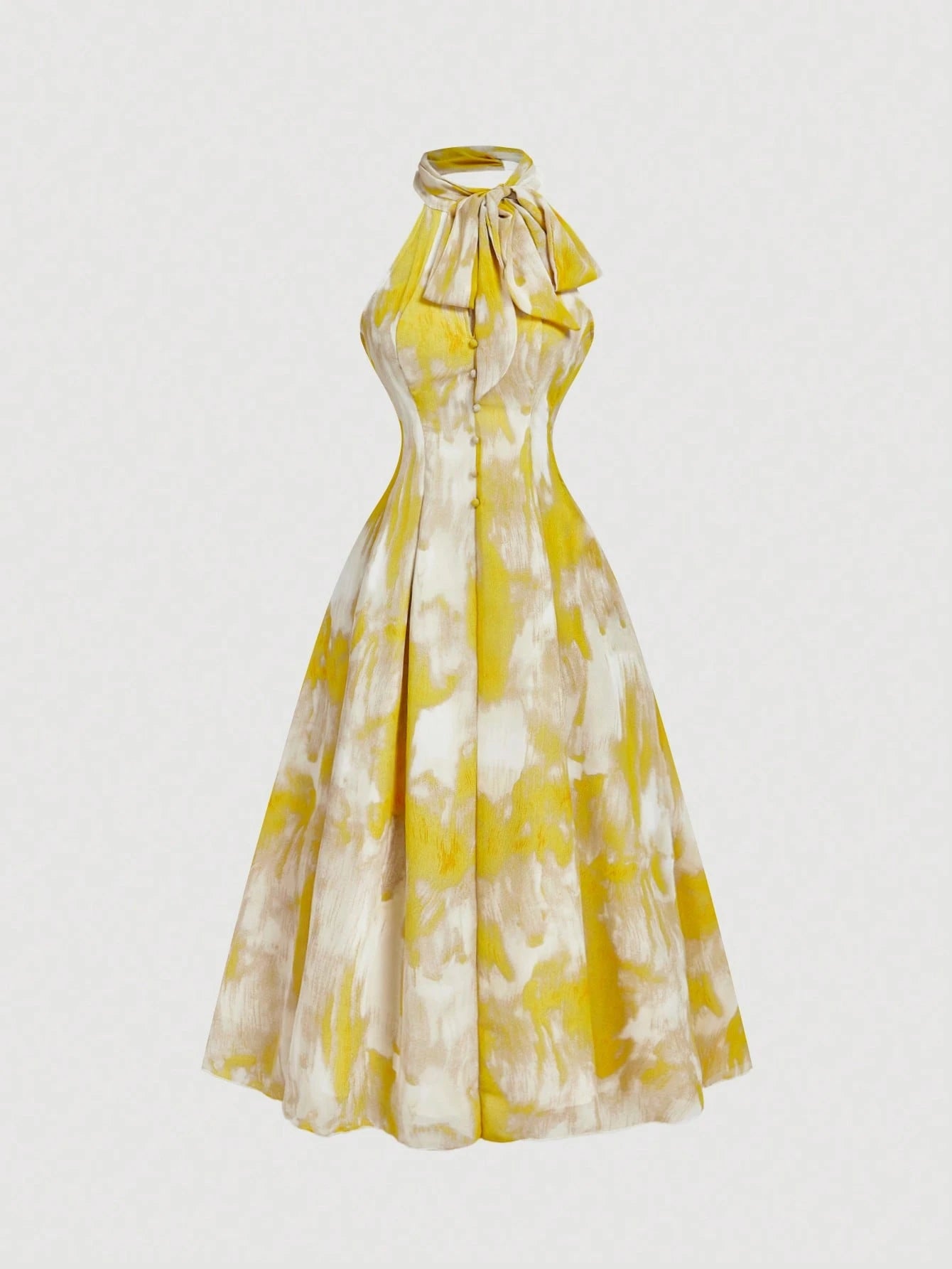 PA2307 || Women's Apricot Tie Bow Cinched Waist Chiffon Midi Dress,Summer Dresses For Women,Wedding Guest Dress Women,Birthday Dresses For Women,Country Concert Outfit,Boho, 50s Dress, 1950 Vintage Dress, 50s Style Dress Women