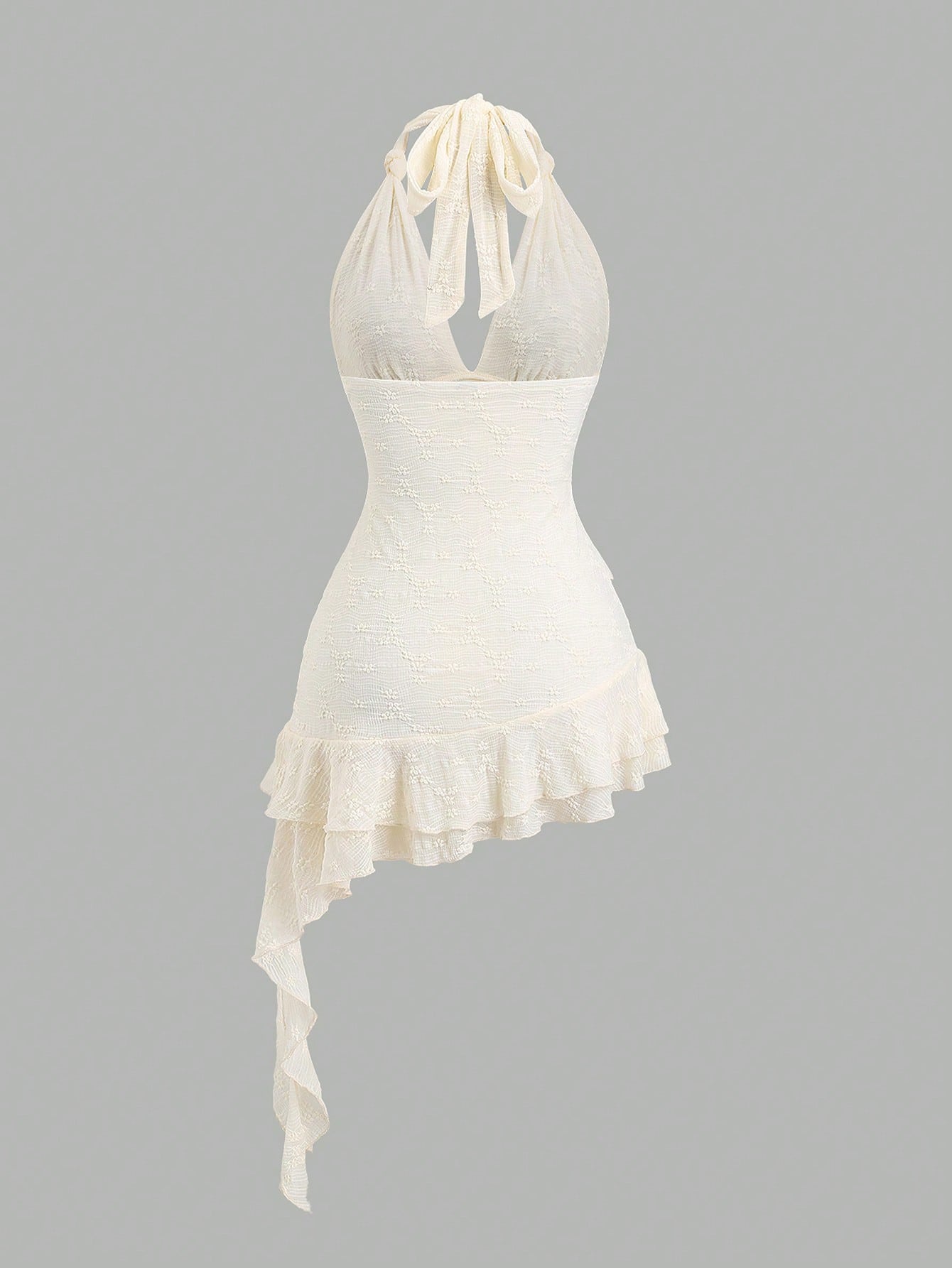 PA0246 Spring & Summer Romantic Girl Knit Lace Twist-Tied Layered Ruffle Hem Crop Dress Casual Sweet Style