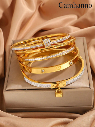 WZ0017 5/1pc Exquisite Luxury Multi-Color Stainless Steel Bracelet Set With Unique Design For Daily Wear, Excellent Gift For Men And Women, Fashionable Jewelry
