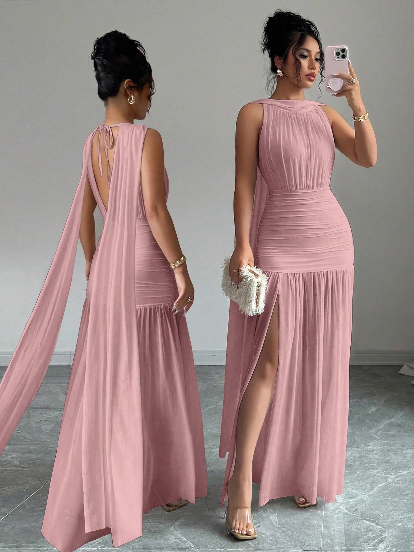 PA2348 Women Solid Color Minimalist Sleeveless Long Dress