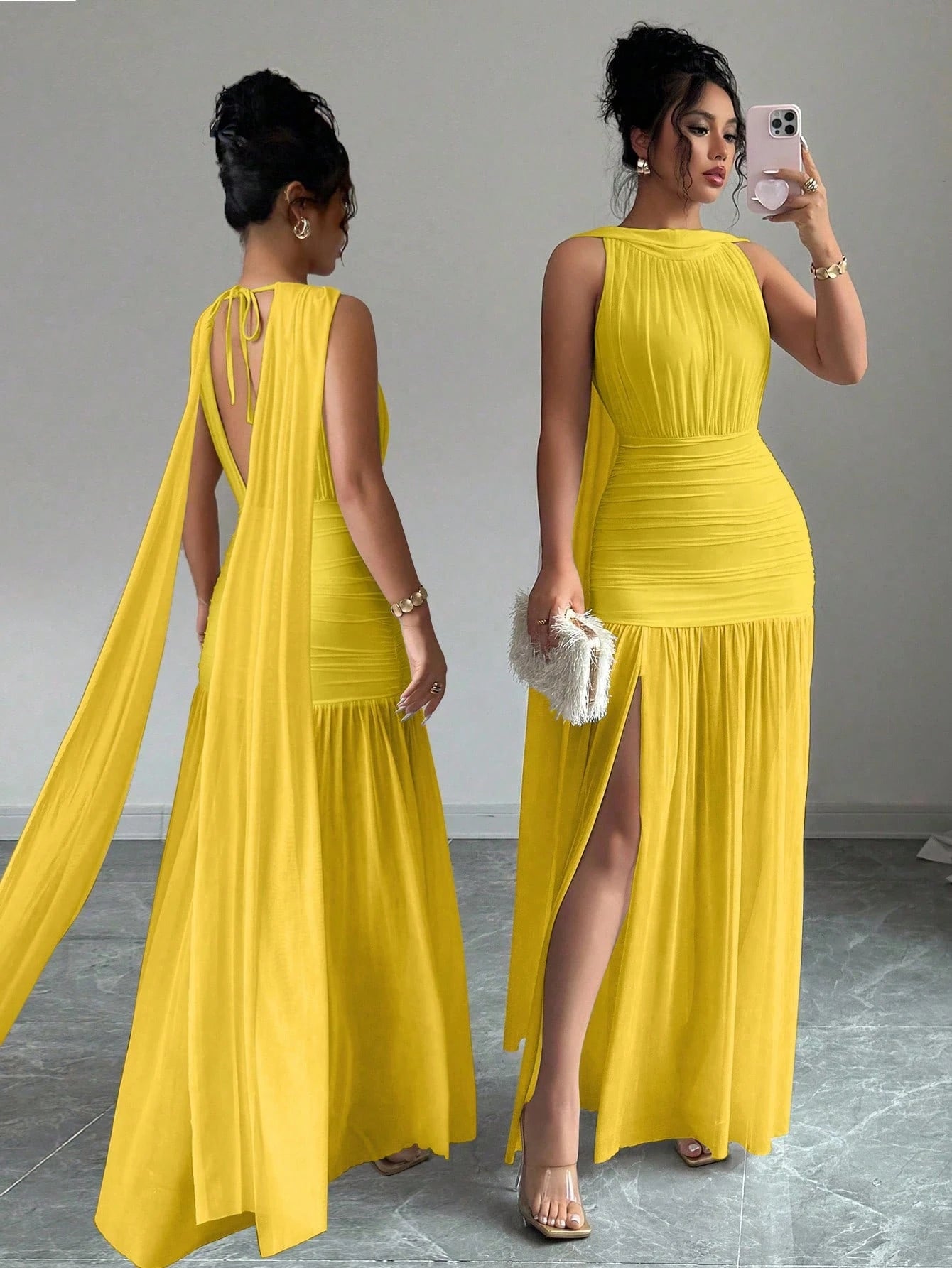 PA2348 Women Solid Color Minimalist Sleeveless Long Dress