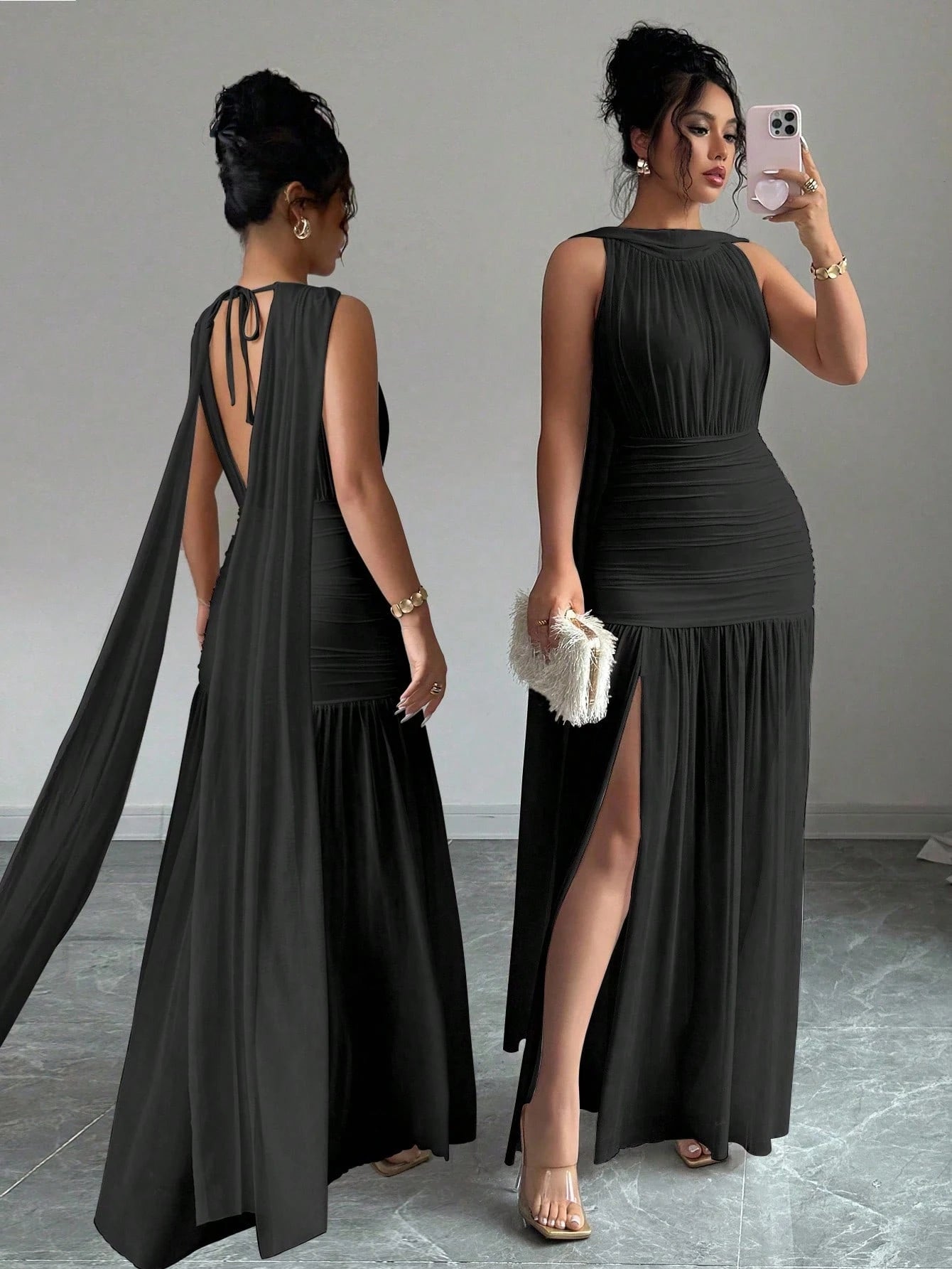 PA2348 Women Solid Color Minimalist Sleeveless Long Dress