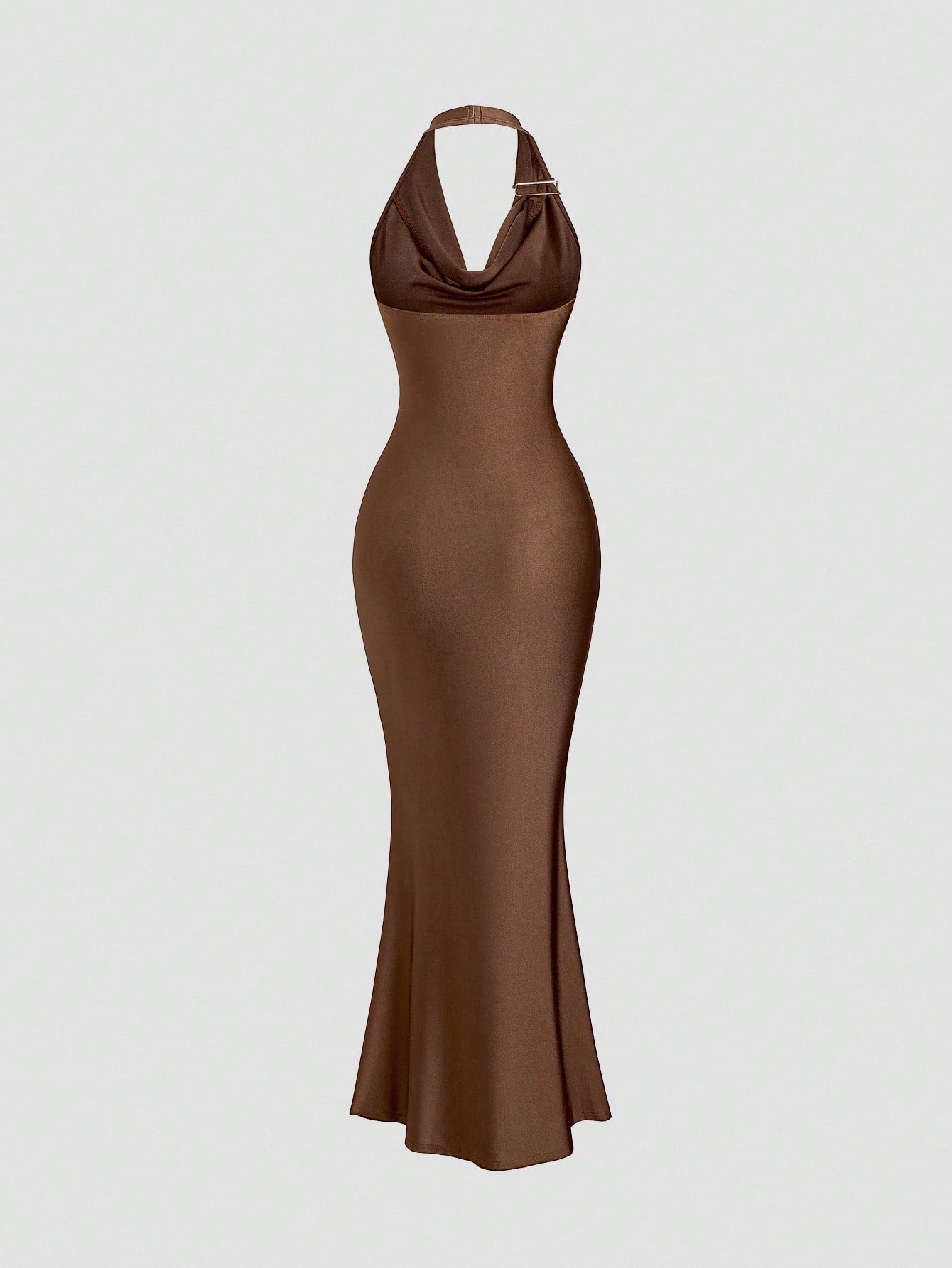 PA3647 Maillard Color Sexy Plunging Neck Metallic Floral Accent Distinctive Draped Neck Waist Cinched Slim-Fitting Bodycon Dress For Women