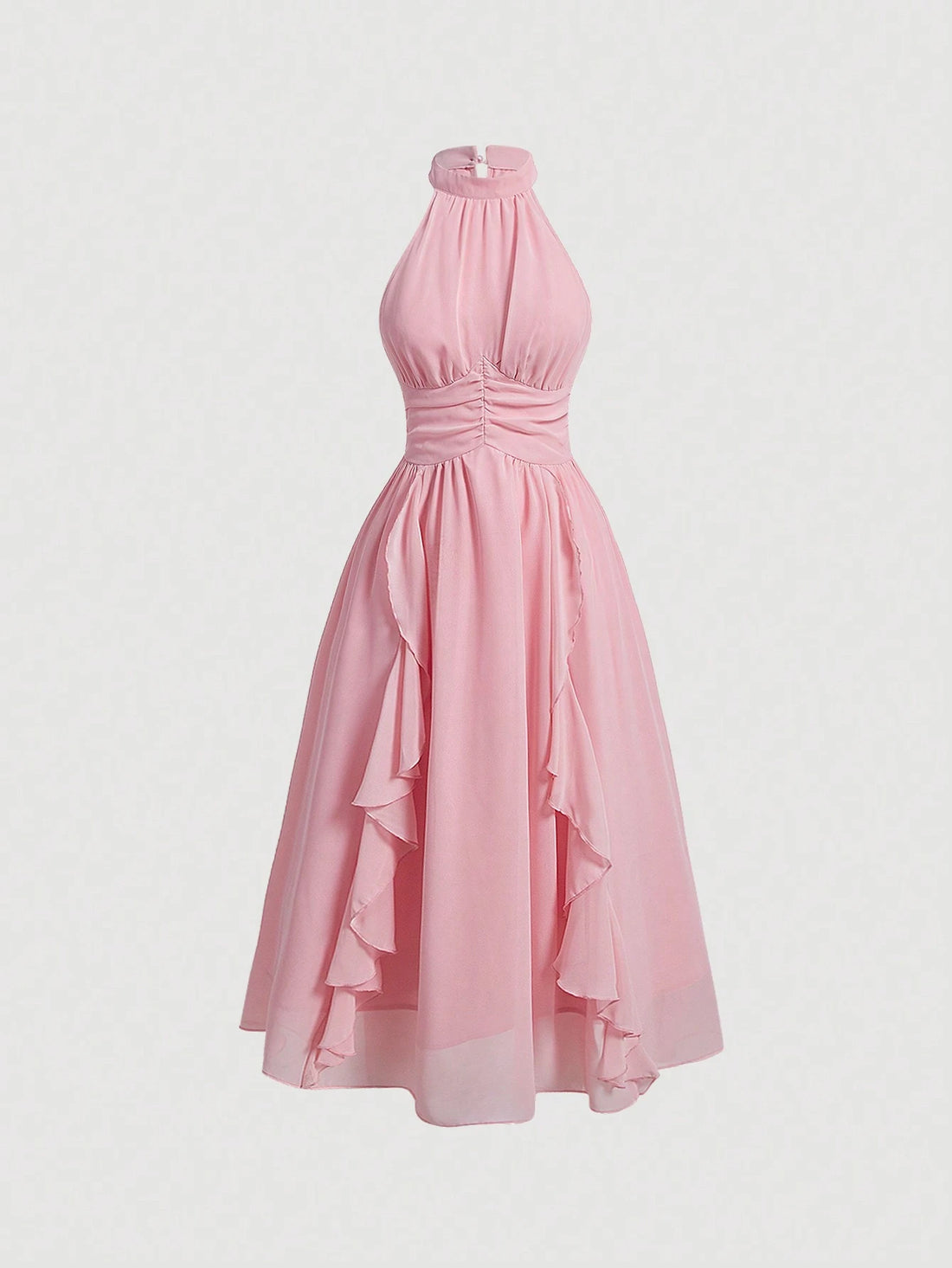 PA9237 || Women's Solid Color Halter Neck Ruffle Hem Dress,Pastel Dresses For Women