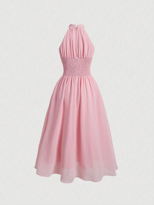 PA9237 || Women's Solid Color Halter Neck Ruffle Hem Dress,Pastel Dresses For Women