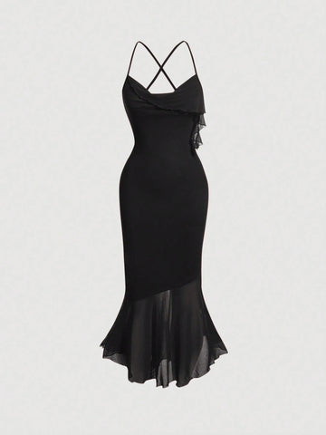 PA7609 || Solid Criss Cross Backless Cami Dress