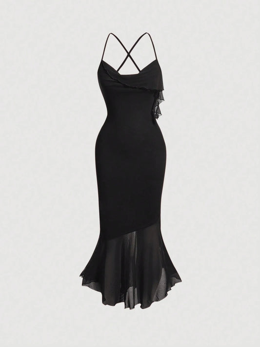 PA7609 || Solid Criss Cross Backless Cami Dress
