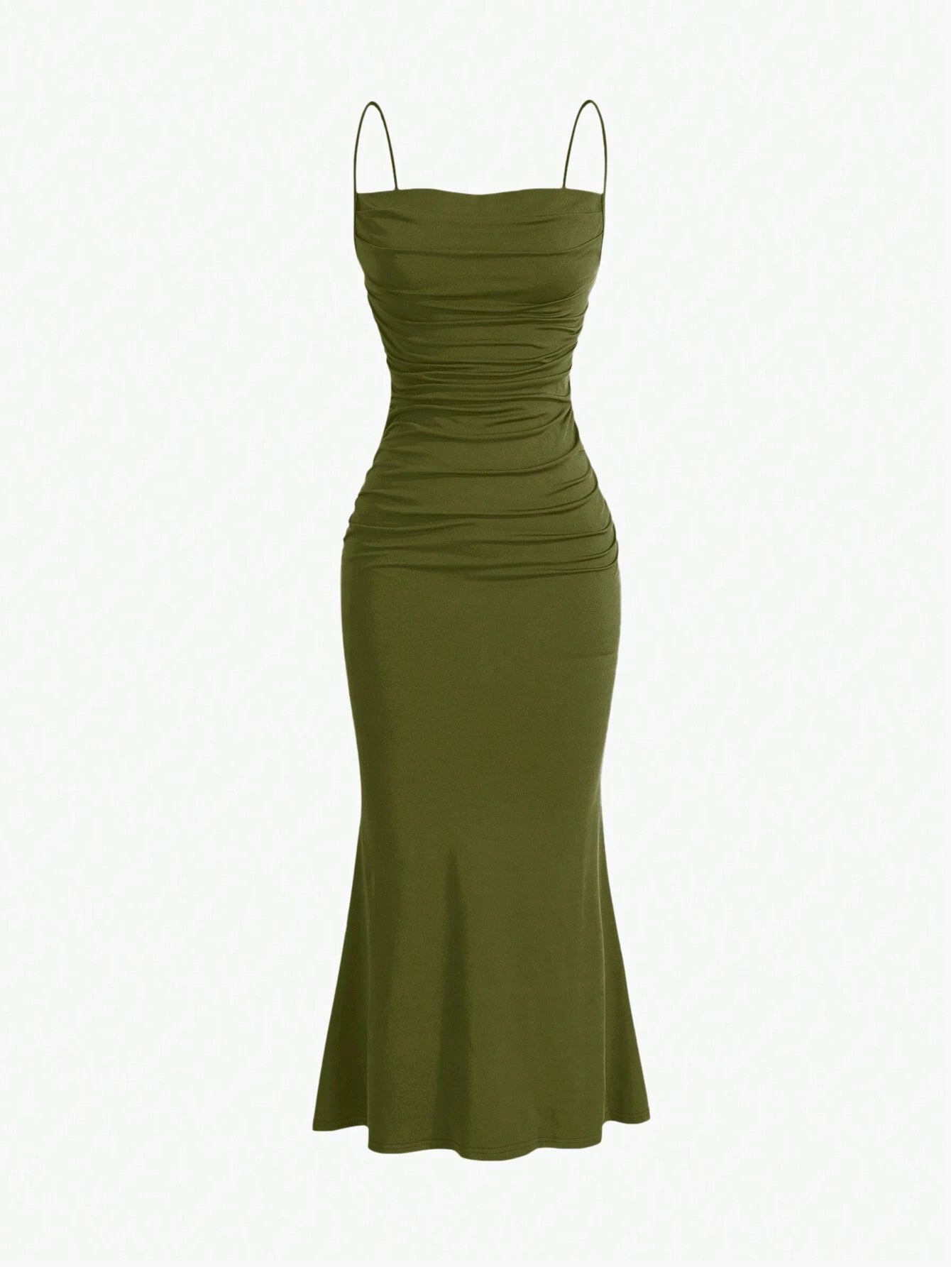 PA1083	Solid Ruched Cami Dress Burgundy Maxi Women Outfit