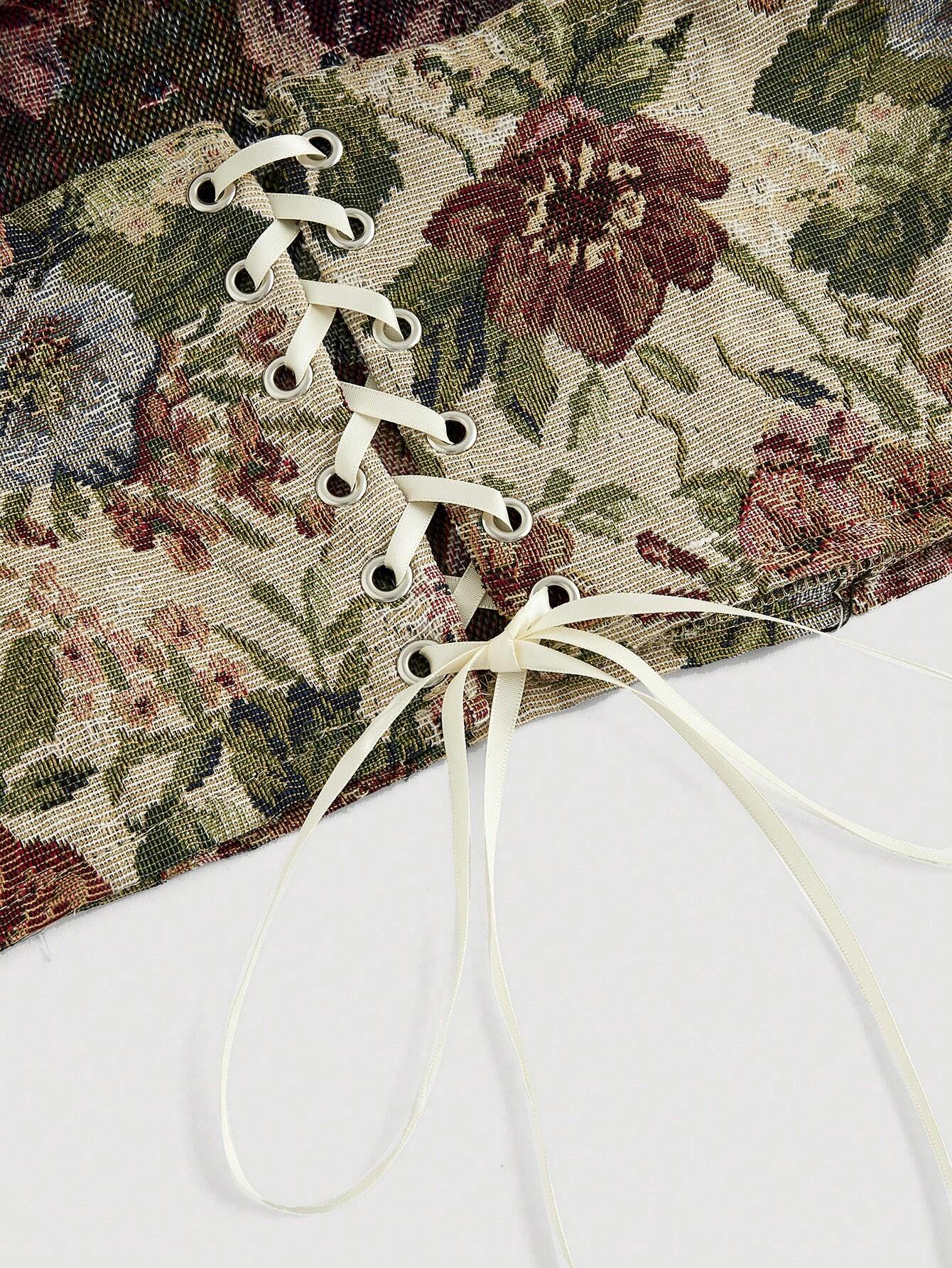 HW4813	Floral Print Backless Crossed Bandeau Top Y2K