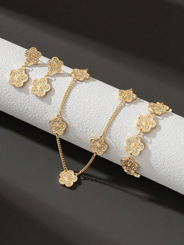 WZ0005	1set Sweet Clover Jewelry - Full Crystal Bracelet, Necklace, Earrings, Bangle, Ring Valentines,Mom,Mother,Mother's Day,Gift