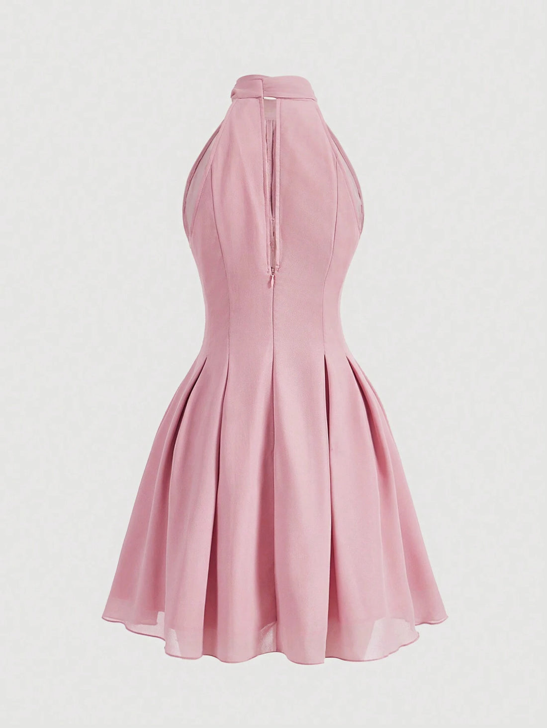 PA1924  Pink Ribbon Bow Detail Tie Strap Neck Romantic Summer Dress