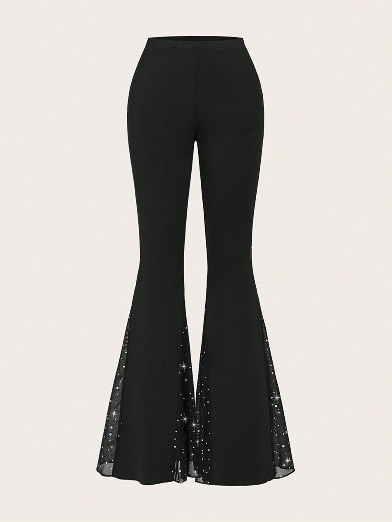 CV2049	Women's Fashionable Contrast Mesh Flare Pants