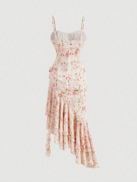 PA0157 Tie Dye Printed 3D Flowers Romantic Girl Summer Dress Dress Party