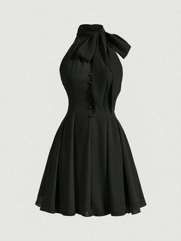 Ribbon Bow Romantic Summer Dress Black Elegant Dress Festival Outfits
