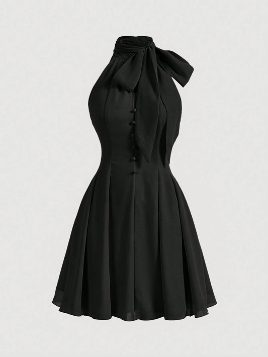 Ribbon Bow Romantic Summer Dress Black Elegant Dress Festival Outfits