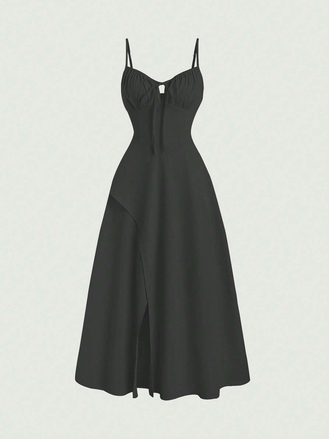 PA7401	Spring Summer Vacation Casual Solid Color High Slit Halter Neck Dress With Cinched Waist Maxi Women Outfit