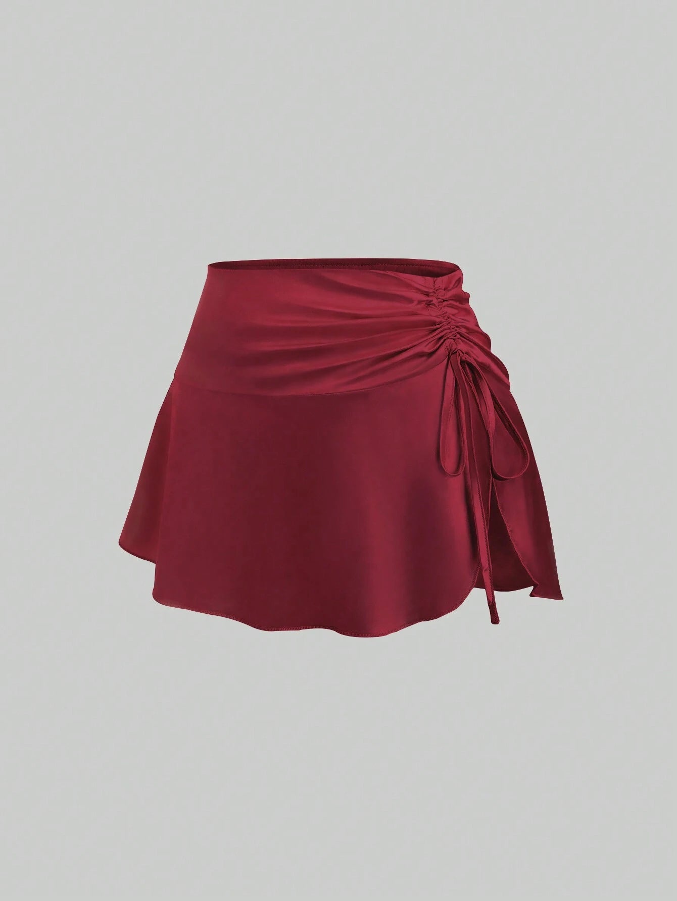 CV2038	Ladies Satin Drawstring Side Slit Airy Elegant Skirt Mini Short Women Outfit