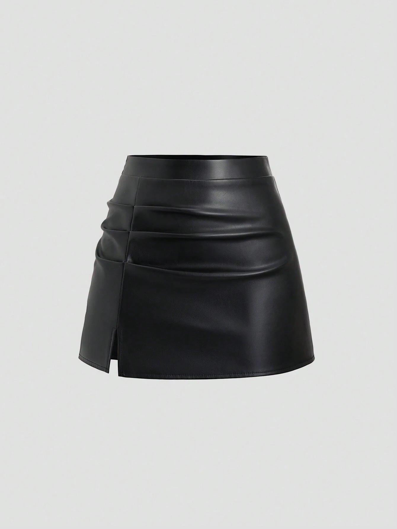 CV2012 Elegant Retro High Waist Pleated Brazilian PU Leather Side Slit A-Line Mini Skirt For Women Y2K
