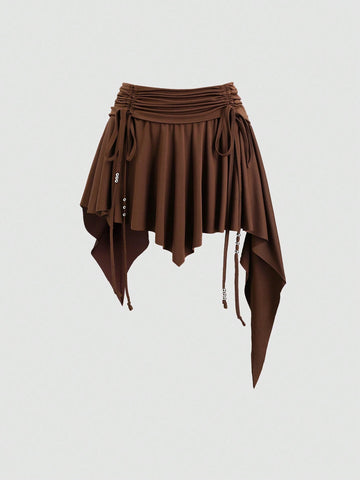 CV2015	Women's New Autumn Western Cowgirl Style Beach Casual Drawstring Waist Asymmetric Ruffle Hem Mini Skirt Y2K