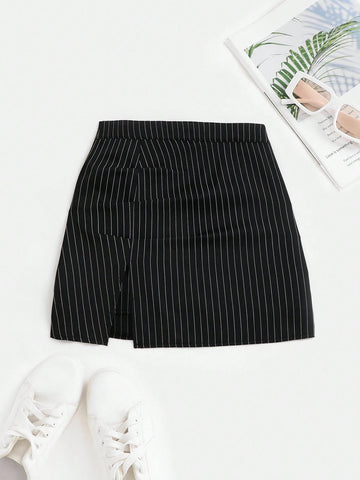 CV2019	Women's Striped High Waist Fitted Mini Skirt, Sexy Cutout Casual Clubwear Flared Pleated A-Line Skirt, Versatile For Summer