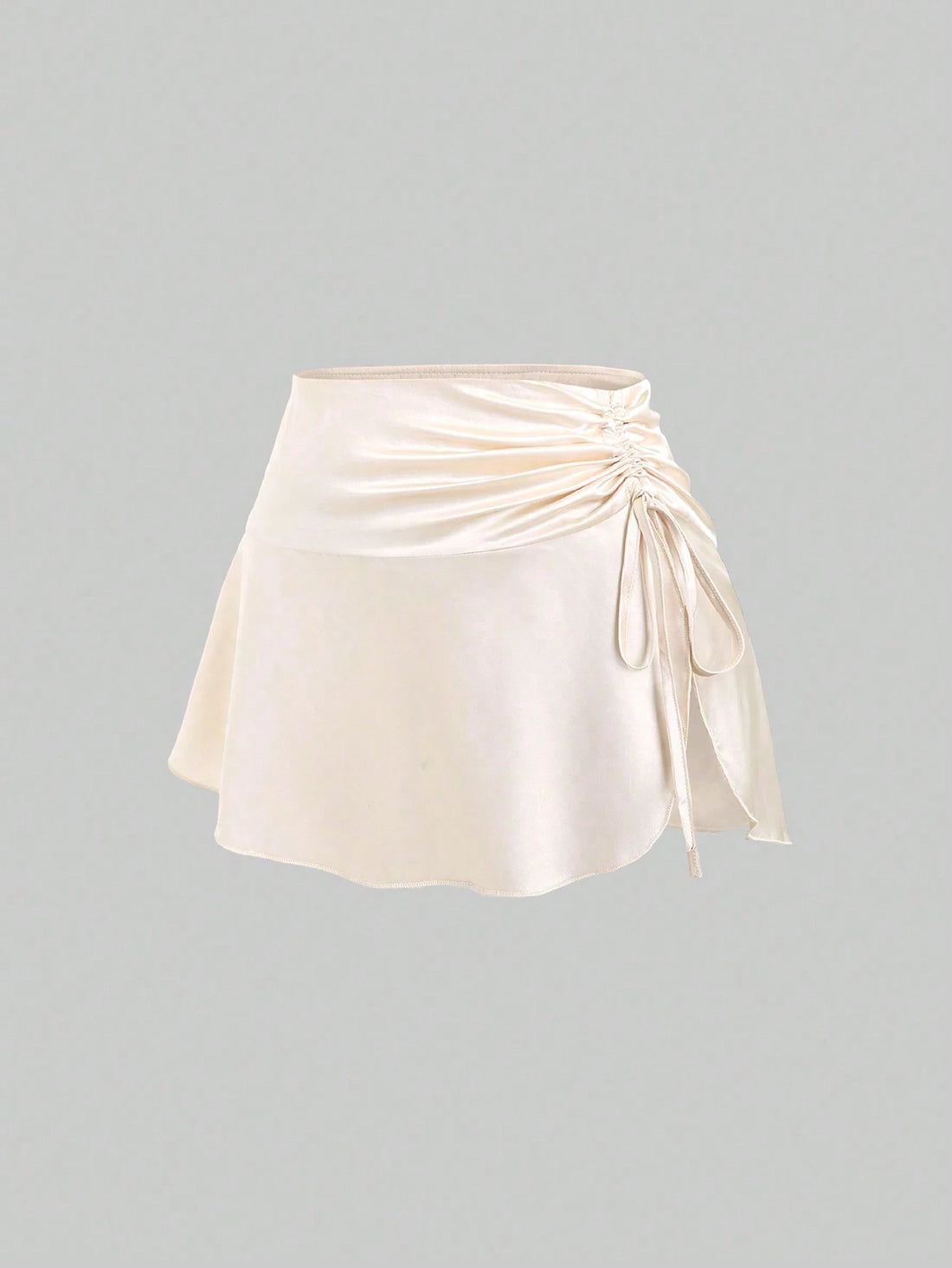 CV2038	Ladies Satin Drawstring Side Slit Airy Elegant Skirt Mini Short Women Outfit