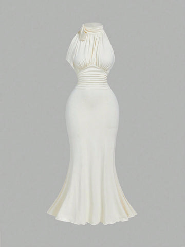 PA1046 || Bowknot Neckline, Ruched Chest, Waist, Mermaid Hem Bodycon Dress