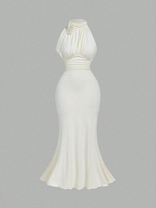 PA1046 || Bowknot Neckline, Ruched Chest, Waist, Mermaid Hem Bodycon Dress